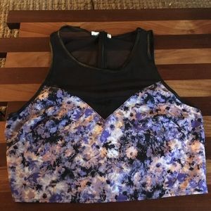 Lush Mesh and Floral Zip Back Crop Top - Sz Small